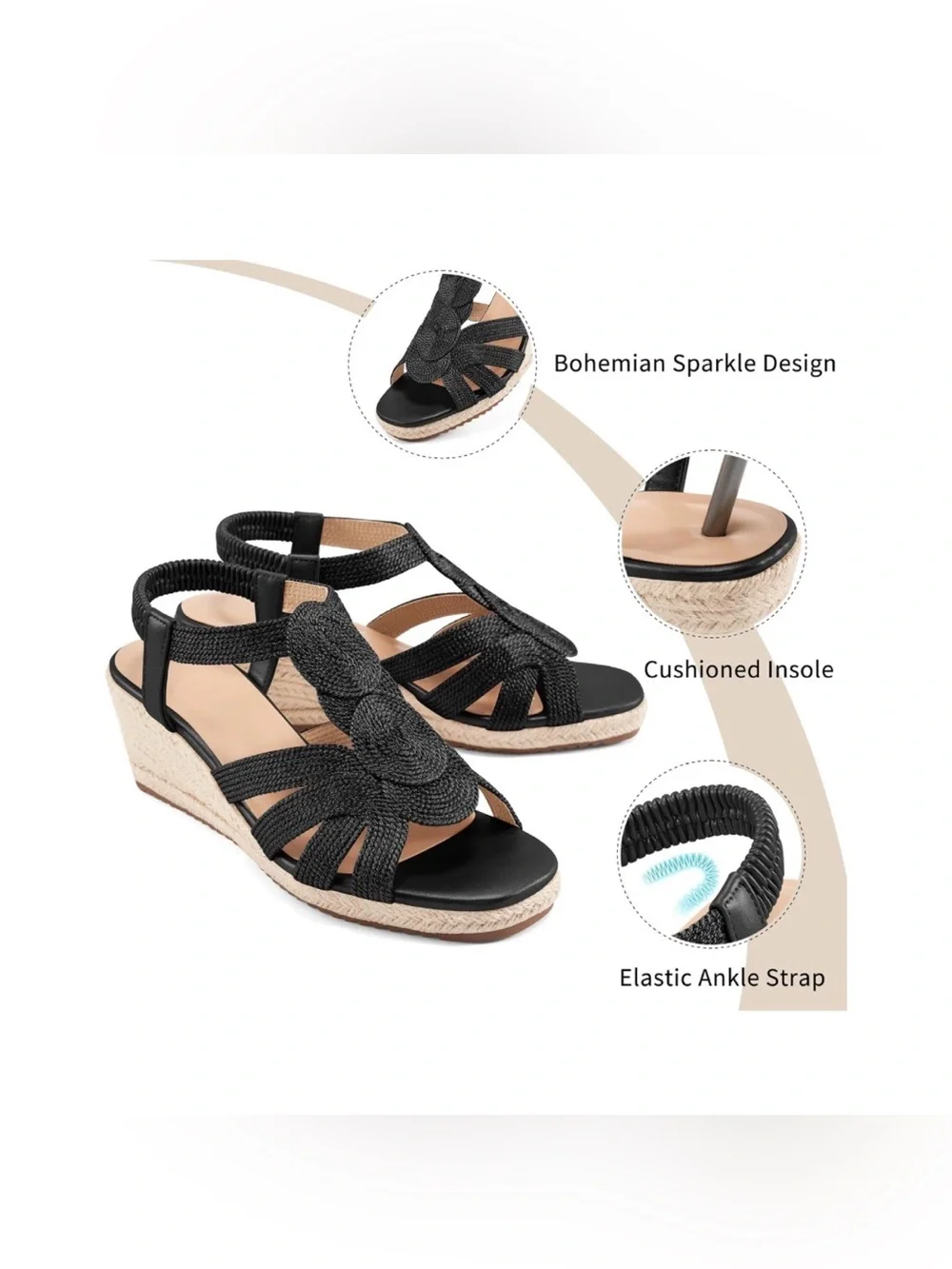 HARENCE Wedge Sandals for Women Espadrilles: Comfortable Platform sz 9 new